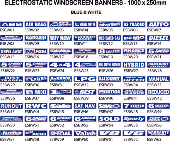 Electrostatic Windscreen Banners - Blue and White