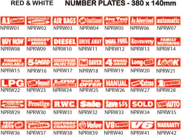 Corflute Number Plates - Red and White